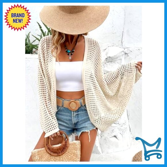 Oversized Open Front Cardigan Lightweight Knit Sweater Beach Cover Up - Picture 5 of 7